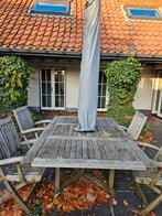 Tafel in teck en 4 stoelen, Tuin en Terras, Ophalen, Gebruikt, 2 tot 3 meter