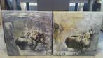 2x Olieschilderij op canvas (60x60 cm), Antiquités & Art, Art | Peinture | Moderne, Enlèvement