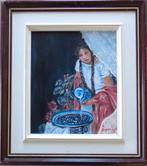 L. BOYER / BELLE INDIENNE / OLIEVERF DOEK / 47x42cm / KADER, Ophalen of Verzenden