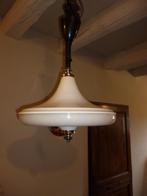 Vintage hanglamp opaline met chromé metaal art-déco stijl, Huis en Inrichting, Ophalen, Gebruikt, Metaal