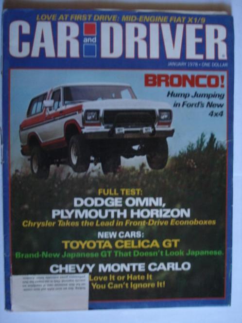Car and Driver 01/1978 Fiat X1/9 Toyota Celica Ford Bronco C, Boeken, Auto's | Folders en Tijdschriften, Gelezen, Algemeen, Verzenden