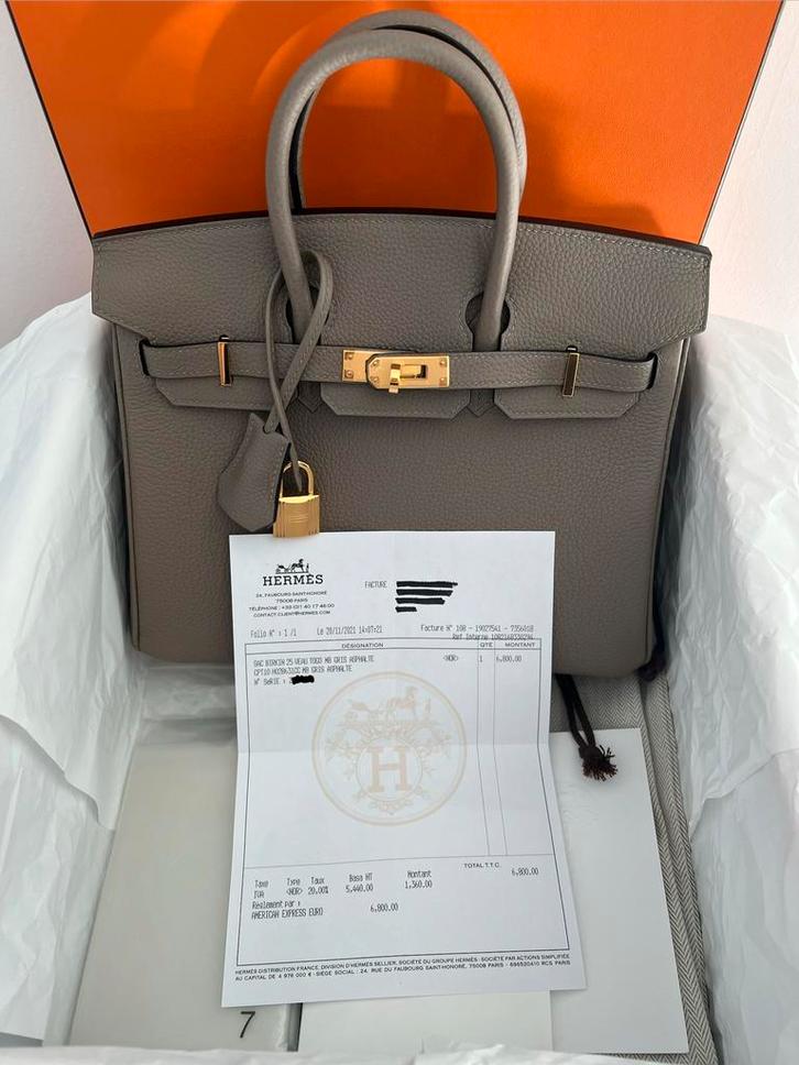 Authentieke Birkin 25 Grey Togo GHW, Handtassen en Accessoires, Tassen | Damestassen, Zo goed als nieuw, Verzenden