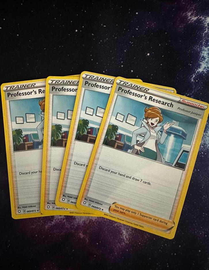 Professor’s research x 4, Hobby en Vrije tijd, Verzamelkaartspellen | Pokémon, Zo goed als nieuw, Meerdere kaarten, Ophalen of Verzenden