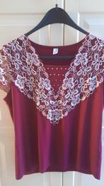 blouse BORDEAUX met wit/zilveren opengewerkt en strass - 44, Ophalen of Verzenden, Zo goed als nieuw, Maat 42/44 (L), Rood