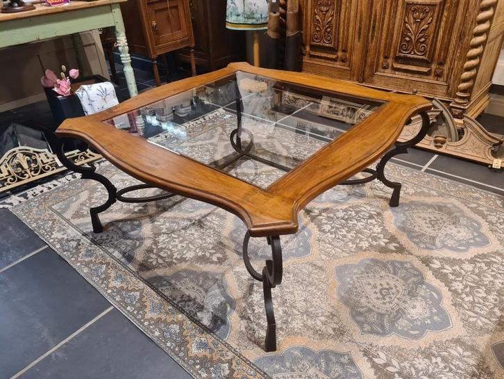 Prachtige grote salontafel met metalen poten, Huis en Inrichting, Tafels | Salontafels, Zo goed als nieuw, Ophalen