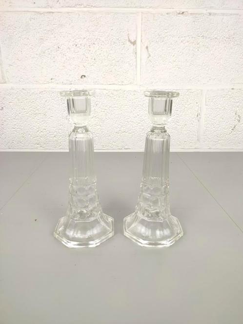 Duo Val Saint Lambert kandelaars, Antiek en Kunst, Antiek | Glaswerk en Kristal, Ophalen of Verzenden