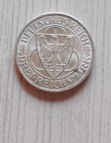 3 reichsmark 1930, Zilver, Bevrijding van Rijnland, Zeldzaam beschikbaar voor biedingen