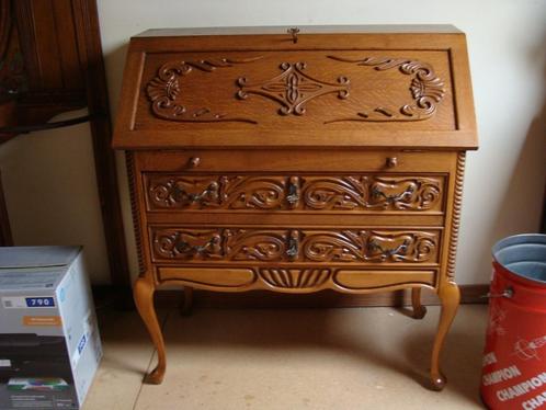 Secrétaire  en chêne, avec 3 clés, vintage, Huis en Inrichting, Kasten | Secretaires, Gebruikt, Ophalen