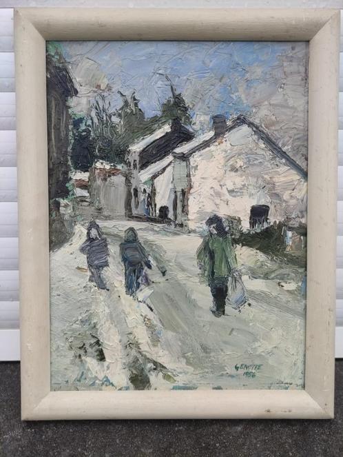 Huile sur toile cartonné signe genotte, Antiek en Kunst, Kunst | Schilderijen | Klassiek, Ophalen of Verzenden