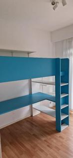 lit mezzanine avec bureau et rangements - blanc/bleu, Maison & Meubles, 90 cm, Enlèvement, Une personne, 180 à 200 cm