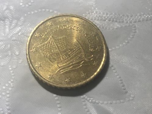 Gebruikte Cypriotische euromunt van 50 cent uit 2008 in goed, Postzegels en Munten, Munten | Europa | Euromunten, Losse munt, 50 cent