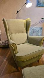 Fauteuil en voetenbank, groen, Huis en Inrichting, Fauteuils, Ophalen, Zo goed als nieuw, Hout, Armchair en voetenbank