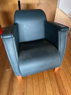 Blauwe lederen eenzit., Huis en Inrichting, Fauteuils, Ophalen, Gebruikt, 125 tot 150 cm, Leer