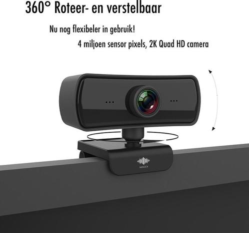 Full HD Pro Webcam 4MP 2K, Computers en Software, Webcams, Nieuw, Bedraad, ChromeOS, MacOS, Windows, Android, iOS, Monitorclip