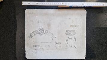 Oude lithografische steen, etiket met champagnecider beschikbaar voor biedingen
