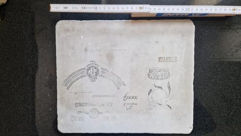 Oude lithografische steen, etiket met champagnecider, Verzamelen, Overige Verzamelen, Gebruikt, Ophalen