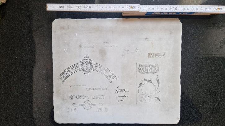 Oude lithografische steen, etiket met champagnecider, Verzamelen, Overige Verzamelen, Gebruikt, Ophalen