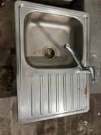 Inox lavabo met kraan goede staat maat 50 cm breed lengte 7O, Comme neuf, Enlèvement ou Envoi