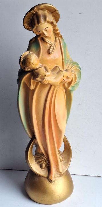 Jolie grande ancienne statue Vierge à l'enfant en plâtre beschikbaar voor biedingen
