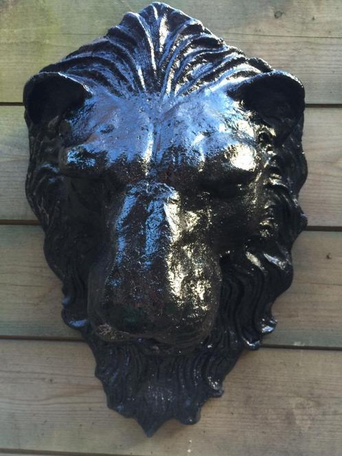 Muur fontein, water uitloop - leeuw, gietijzer, zwart, Tuin en Terras, Waterpartijen en Fonteinen, Waterornament, Gietijzer, Ophalen of Verzenden