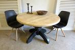 Prachtige zwarte ronde eiken uitschuifbare tafel 120- 160 cm, Huis en Inrichting, Ophalen, 100 tot 150 cm, Zo goed als nieuw, Vijf personen of meer