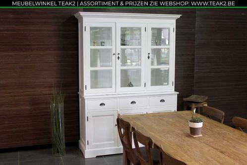 Nieuwe witte kasten - buffetkast en vitrinekast bij TEAK2, Huis en Inrichting, Kasten | Buffetkasten, Nieuw, Met lade(s), Met deur(en)