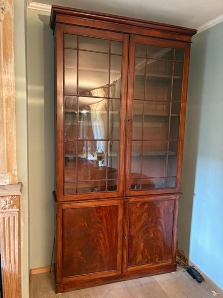 Bibliothèque vitrine Antiquité Style anglais acajou, Huis en Inrichting, Kasten | Vitrinekasten, Gebruikt, 200 cm of meer, 100 tot 150 cm