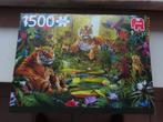 Puzzel 1500 stukjes - Tijgerfamilie in de Jungle, Ophalen of Verzenden, 500 t/m 1500 stukjes, Zo goed als nieuw, Legpuzzel