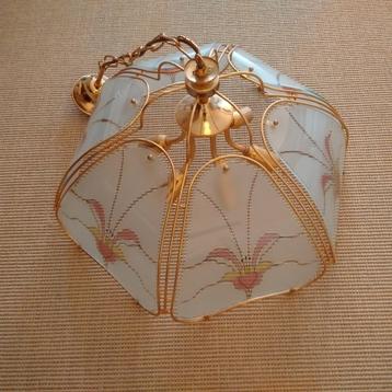 Vintage luster/luchter uit glas, paneeltjes met bloemmotief beschikbaar voor biedingen