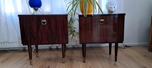 Set vintage nachtkastjes mid. century palissander fineer, Huis en Inrichting, Slaapkamer | Nachtkastjes, Gebruikt, Minder dan 55 cm