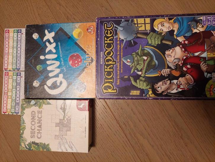 Qwixx, Pickpocket, Second chance, Fossilis, Hobby en Vrije tijd, Gezelschapsspellen | Bordspellen, Gebruikt, Ophalen of Verzenden