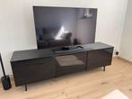 RANNÄS Banc TV avec portes, noir/noir verre 178x42cm, Glas, 150 tot 200 cm, Ophalen of Verzenden, Zo goed als nieuw