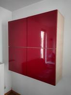 Meuble mural - Rouge - Bois - Etagères, 25 à 50 cm, Avec porte(s), 150 à 200 cm, Comme neuf