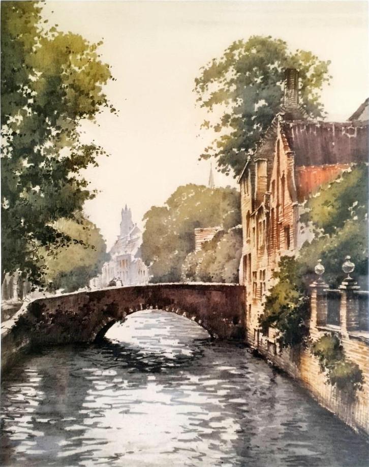 Roger Hebbbelinck (1912-1987) - Brugge Meebrug 66/ 300 – ets, Antiek en Kunst, Kunst | Etsen en Gravures, Ophalen of Verzenden