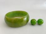 Groen Bakeliet - Catalin Armband met bijpassende Oorbellen, Verzenden, Groen