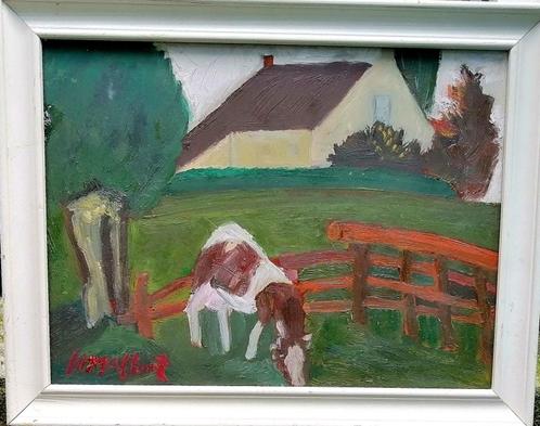 Hubert Malfait "" Koe in het veld  "' olieverf op board, Antiquités & Art, Art | Peinture | Classique, Envoi