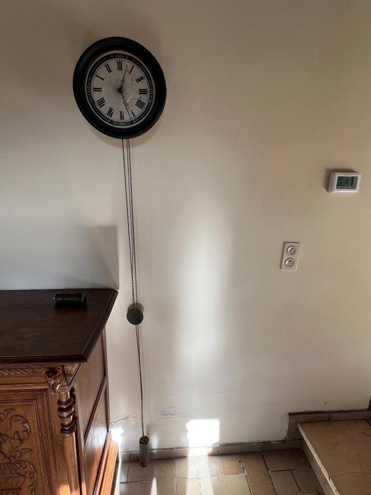 Antieke pendule / wandklok met 2 gewichten en slinger, Antiek en Kunst, Antiek | Klokken, Ophalen
