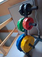 2 halters + gewichten + stand, Sport en Fitness, Ophalen, Zo goed als nieuw