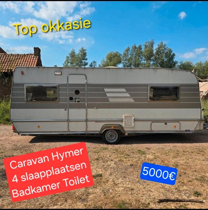 Caravan Hymer 6m slaapkamer Badkamer wc stacaravan camping, Caravans en Kamperen, Stacaravans, Ophalen
