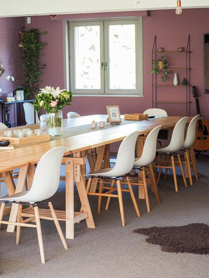 Zeer mooie grenen tafelbladen met schragen, Huis en Inrichting, Tafels | Sidetables, Ophalen of Verzenden