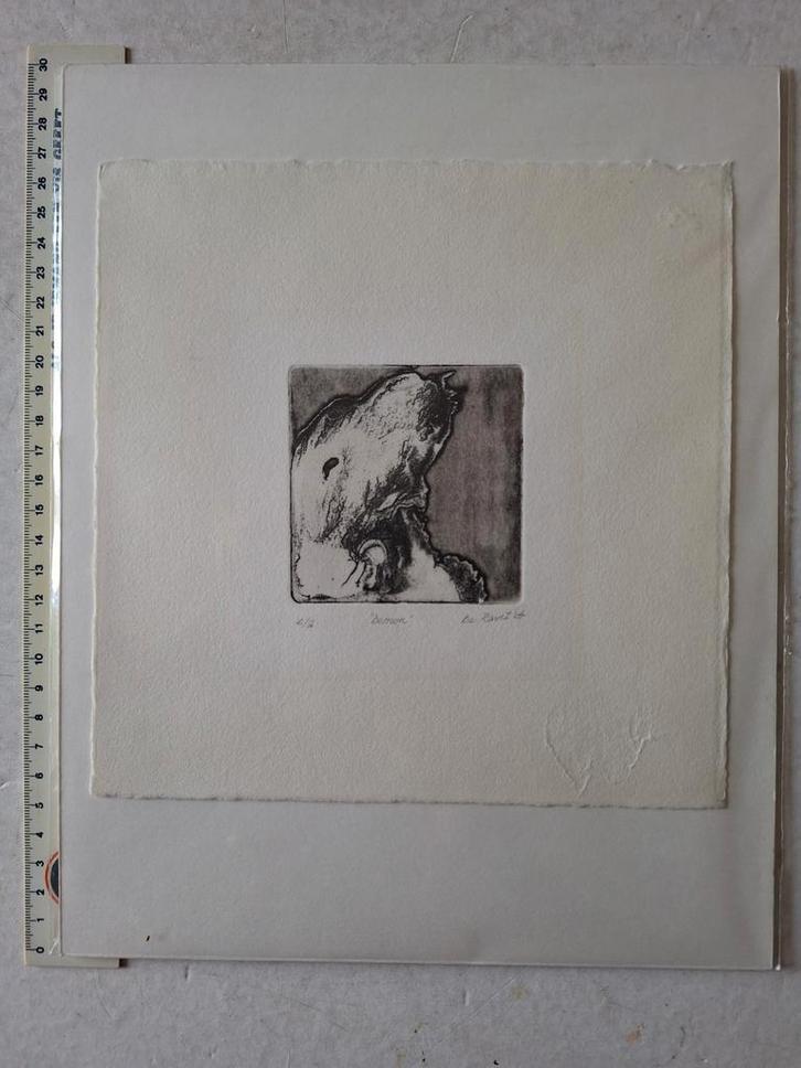 Kleine ets De Ravet "Demon" uit 2004, Antiek en Kunst, Kunst | Etsen en Gravures, Ophalen of Verzenden