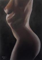 olieschilderij naked girl torso 1 (50x70), Antiek en Kunst, Ophalen of Verzenden