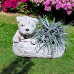 2 vrolijke hondjes, betonnen tuinbeelden., Tuin en Terras, Ophalen, Gebruikt, Beton, Dierenbeeld