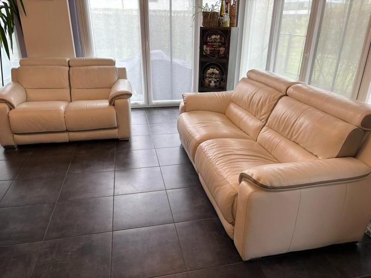 Prachtige witte leren woonkamer, Huis en Inrichting, Zetels | Complete zithoeken, Zo goed als nieuw, Leer, Ophalen