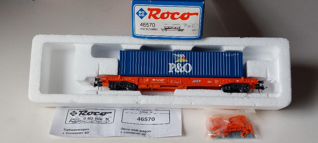 SNCB/NMBS ROCO WAGON PORTE CONTAINER P&O*HO*DC 46570, Analogique, Wagon, Comme neuf, Roco