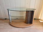 TV meubel uit glas en hout, Ophalen, Zo goed als nieuw, Teakhout, Minder dan 100 cm