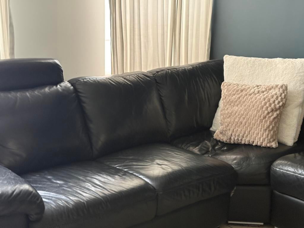 Leder zetel zwart, Huis en Inrichting, Zetels | Complete zithoeken, Gebruikt, Kunststof, Leer, Ophalen