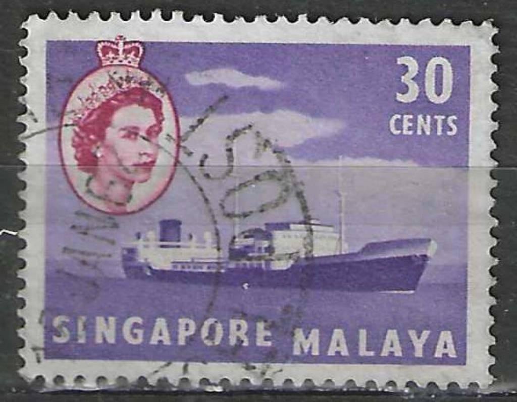 Singapour 1955 - Yvert 38 - Elisabeth II et bateaux (ST), Envoi, Affranchi