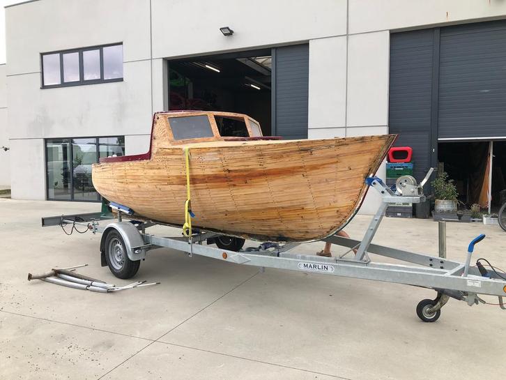 HOUTEN BOOT, Watersport en Boten, Sloepen, Gebruikt, 3 tot 6 meter, Binnenboordmotor, Diesel, Hout, Ophalen