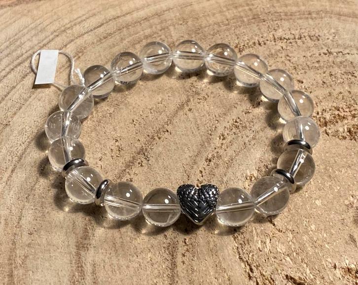 Knappe armband uit bergkristal, met hartje ️, Handtassen en Accessoires, Armbanden, Nieuw, Staal, Wit, Met edelsteen, Ophalen